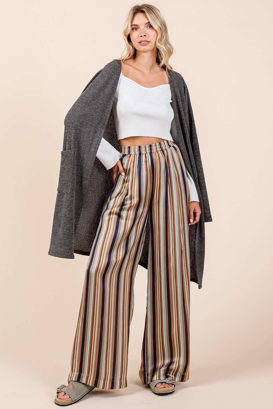 Seeing Stripes (Navy Multi) Satin Pants