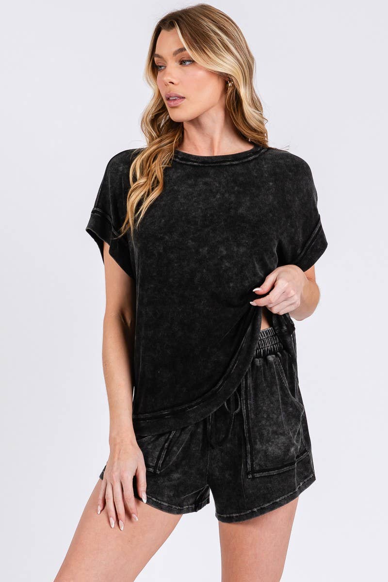 Lounge Love (Black) Rib Mineral Wash Top