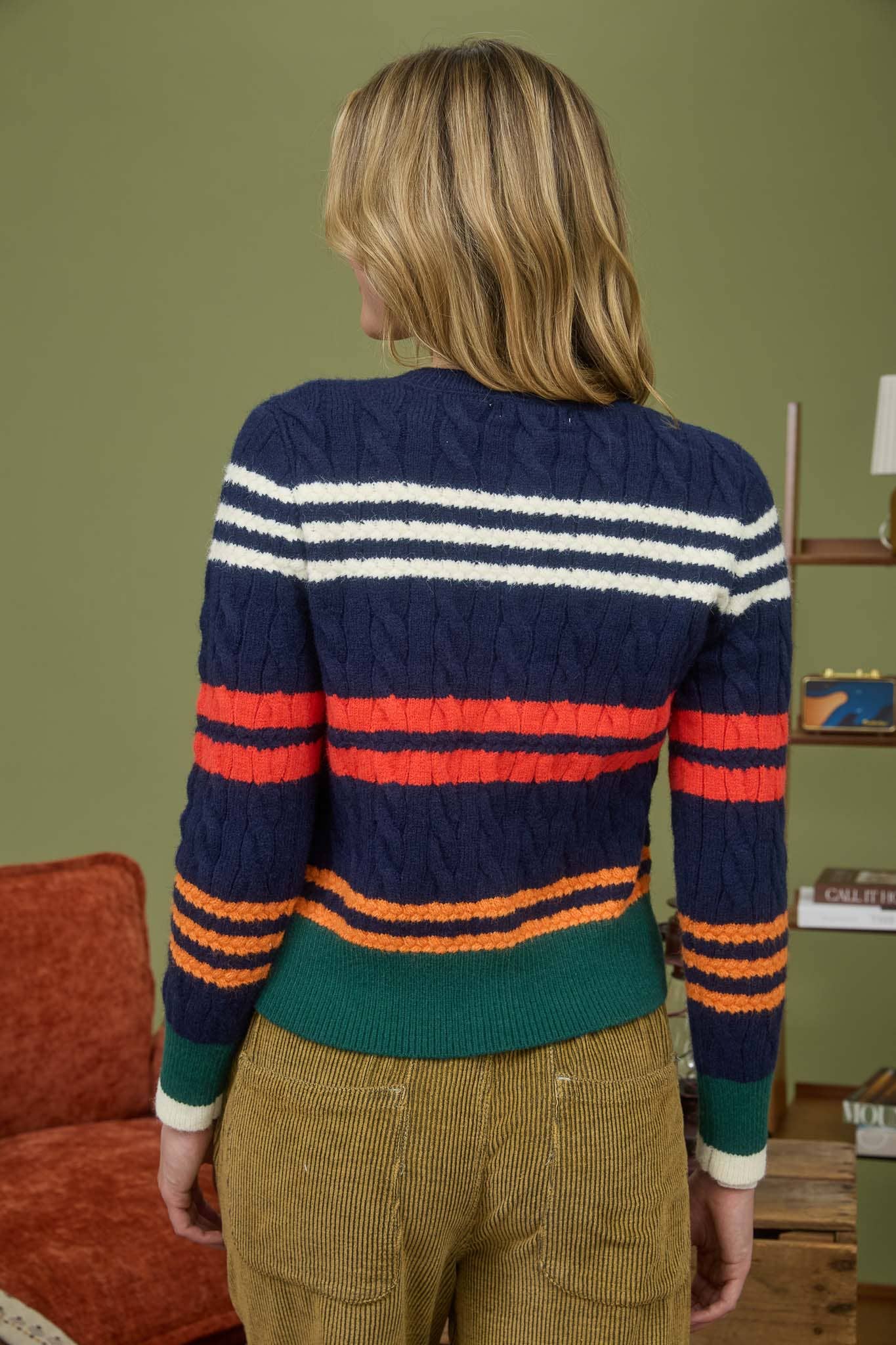 Maine Shores Stripe Cable Knit Cardigan