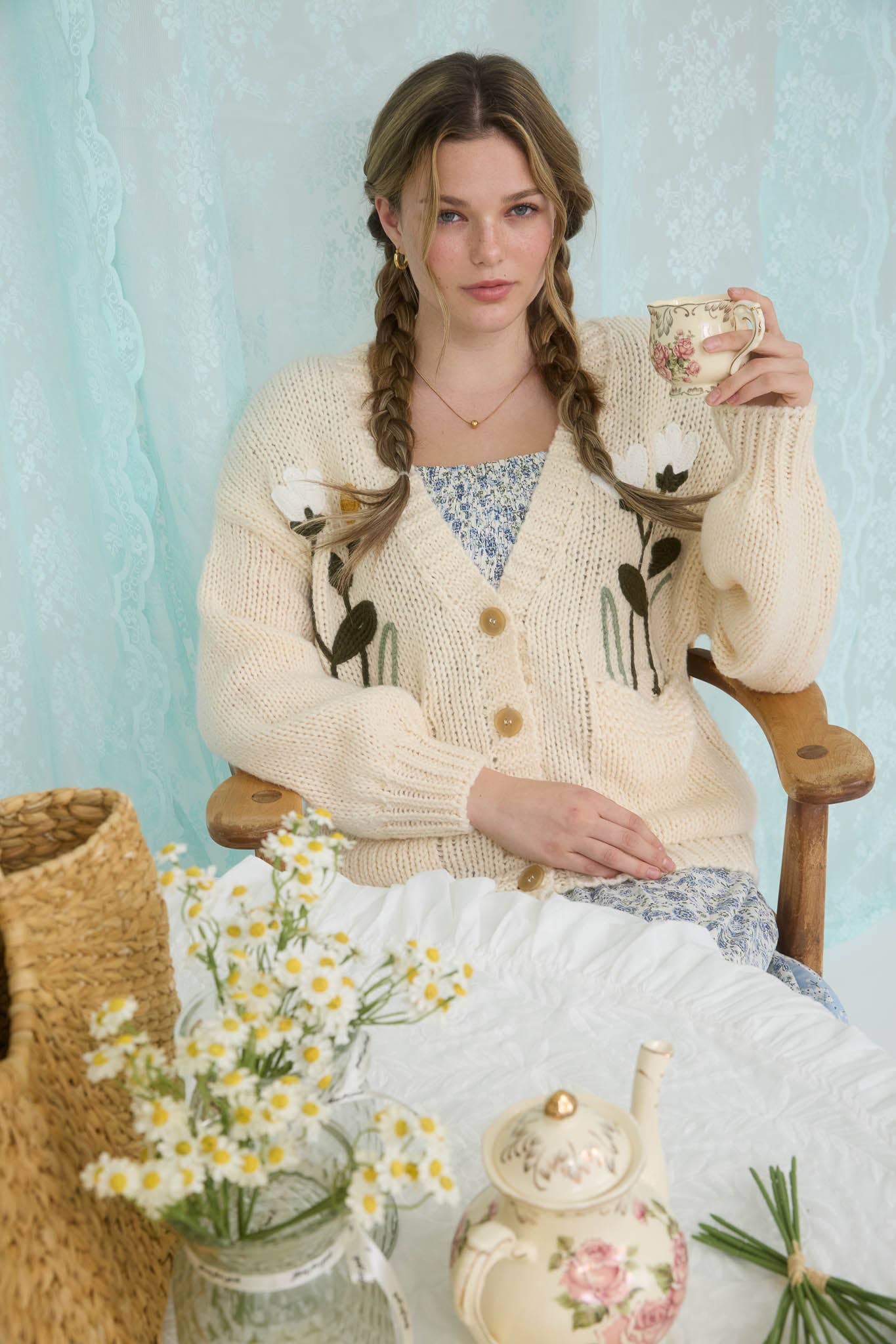 Tulip Fields Flower Embroidered Cardigan