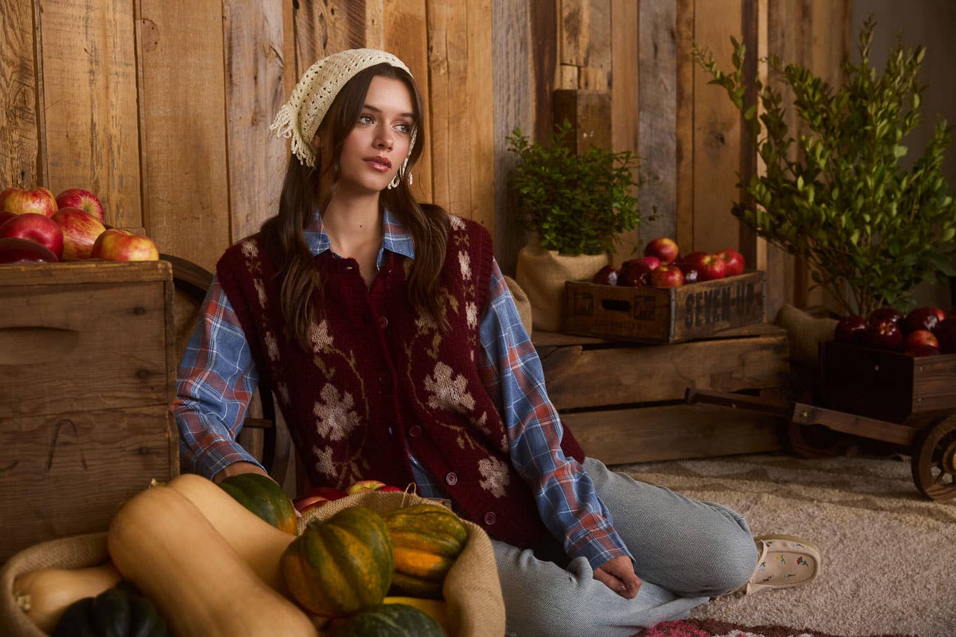 Autumn Hike (Wine) Floral Sweater Vest