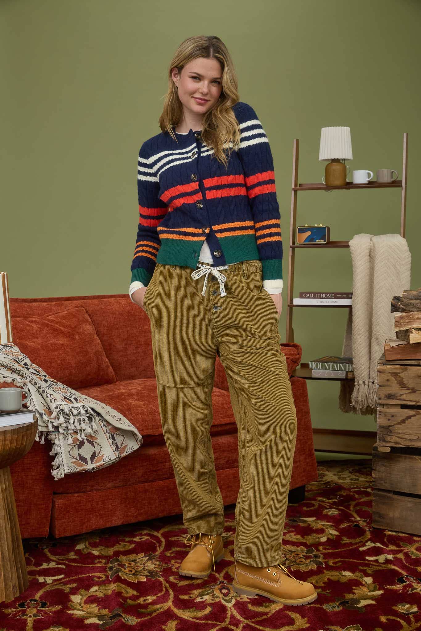 Maine Shores Stripe Cable Knit Cardigan