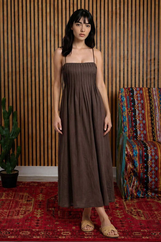 Take Flight (Brown) Pintuck Detail Dress