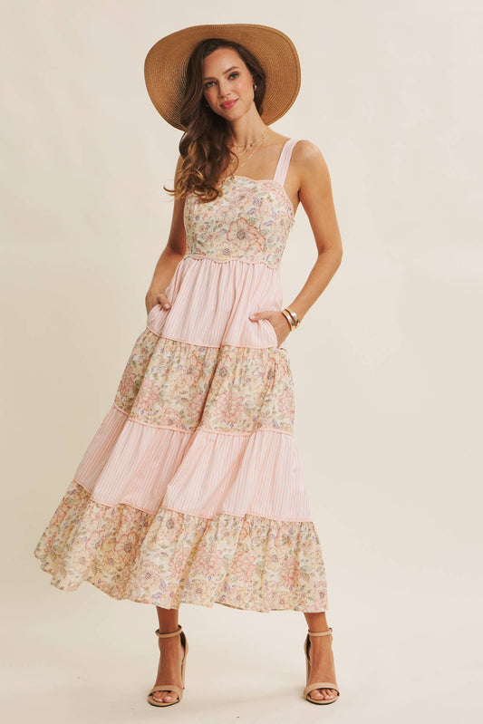 Dreamy Day (Pink) Floral & Stripe Dress