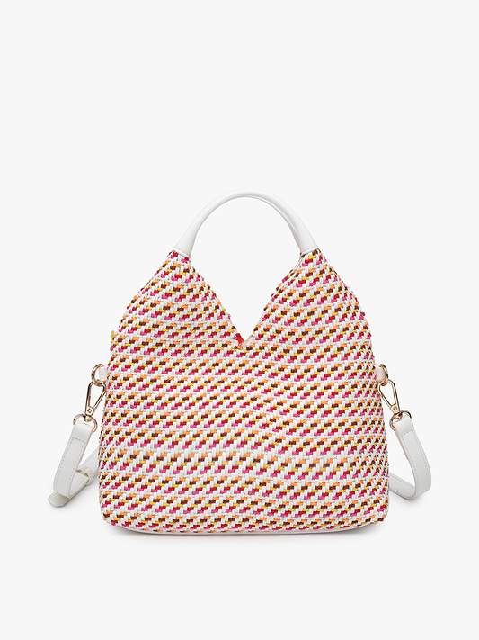 Cecily Striped Small Woven Satchel: Multi