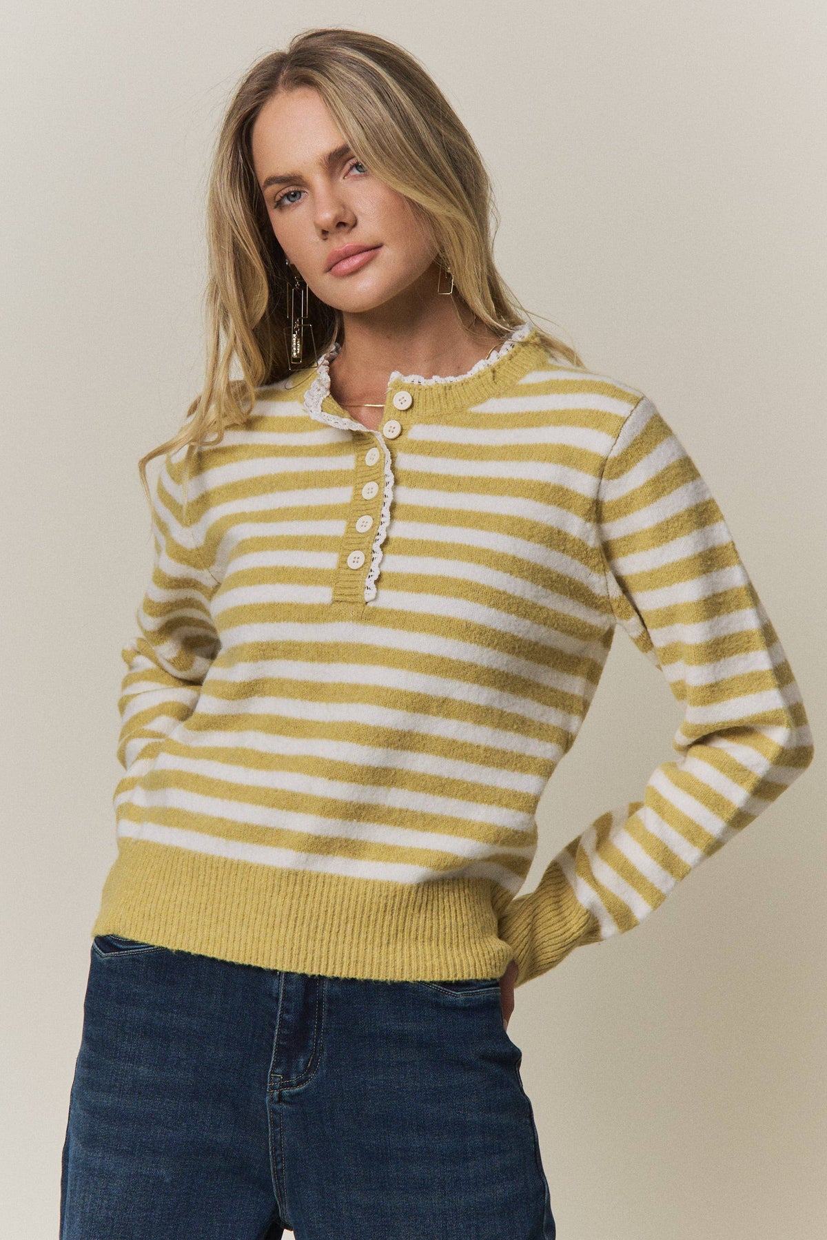 Good Day (Ylw) Stripe Henley Sweater