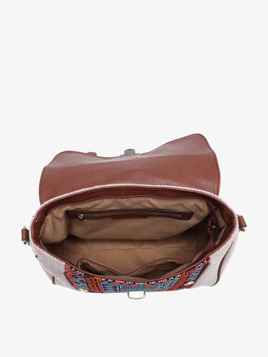 Harlow (Sand) Aztec Embroidered Satchel