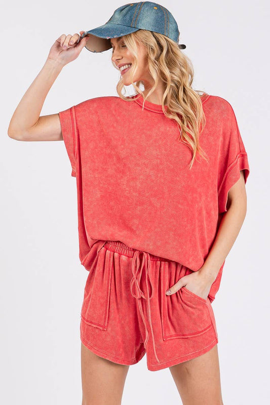 Lounge Love (Red) Rib Mineral Wash Top