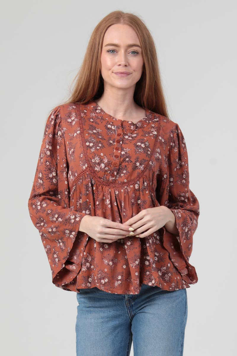 Sweet Melody (Ginger) Floral Boho Blouse