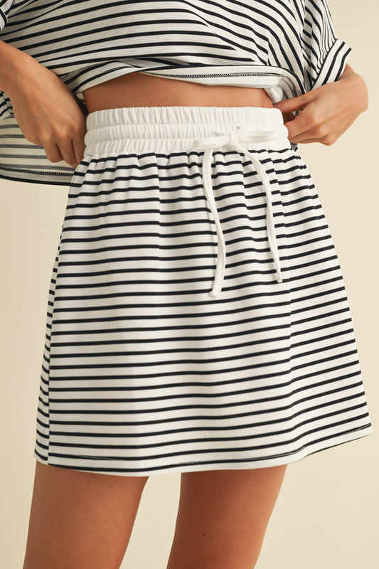 All the Buzz (Blk/Wh) Stripe Skirt