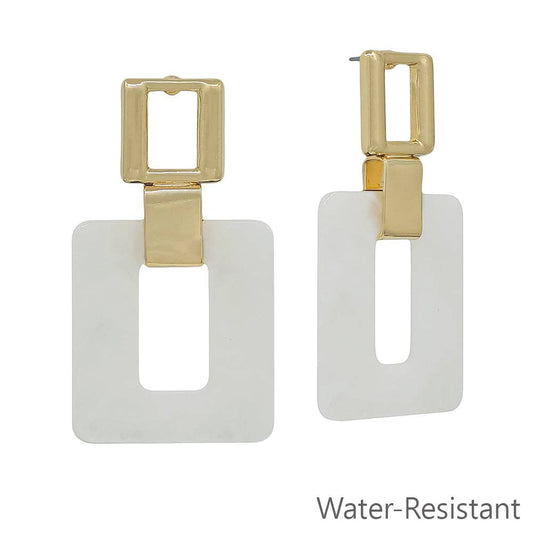 Gold & White Open Square 2" Earring
