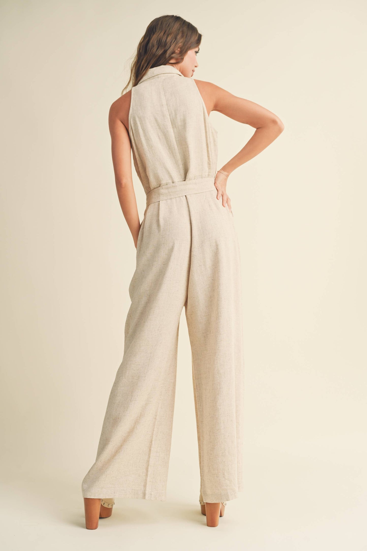 All Business (Oatmeal) Linen Jumpsuit