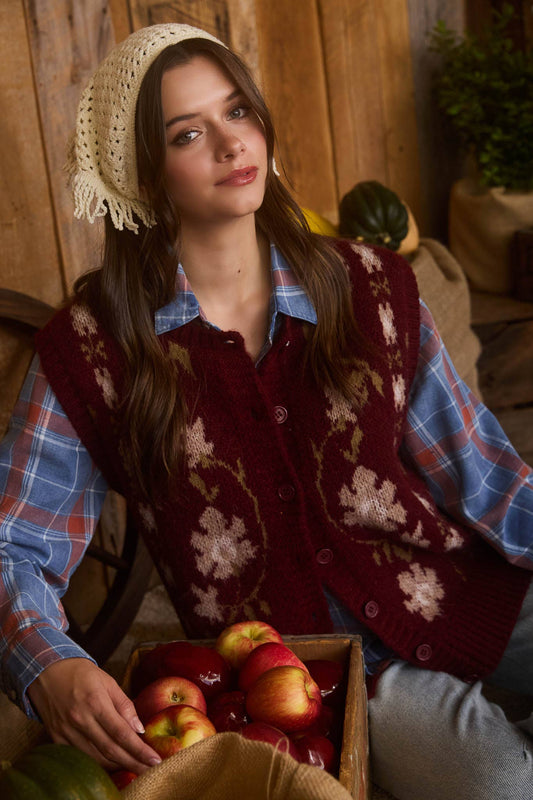 Autumn Hike (Wine) Floral Sweater Vest