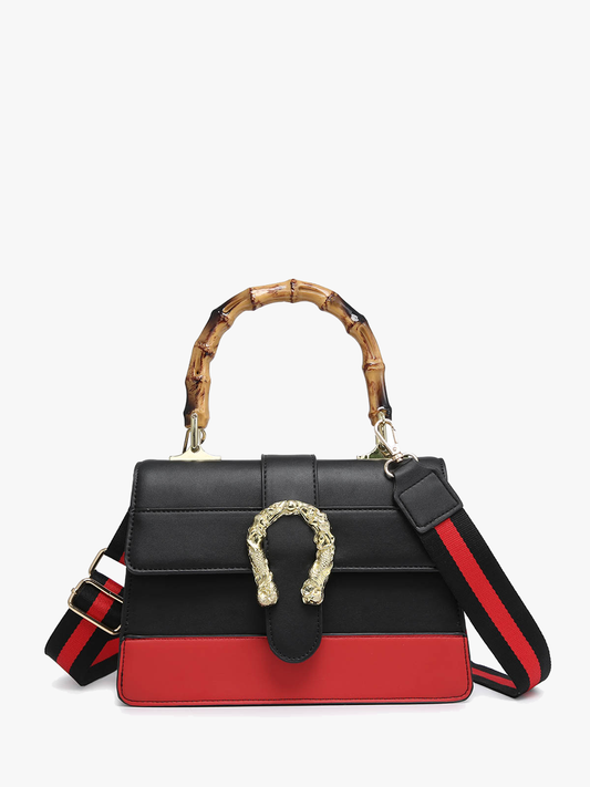 Anya (Black) Color Block Crossbody w/ Guitar Strap