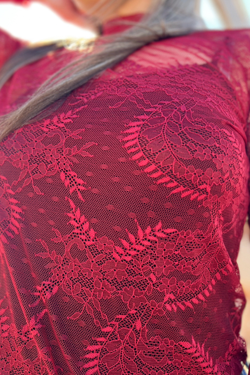 Write It In Red Mesh Lace Top