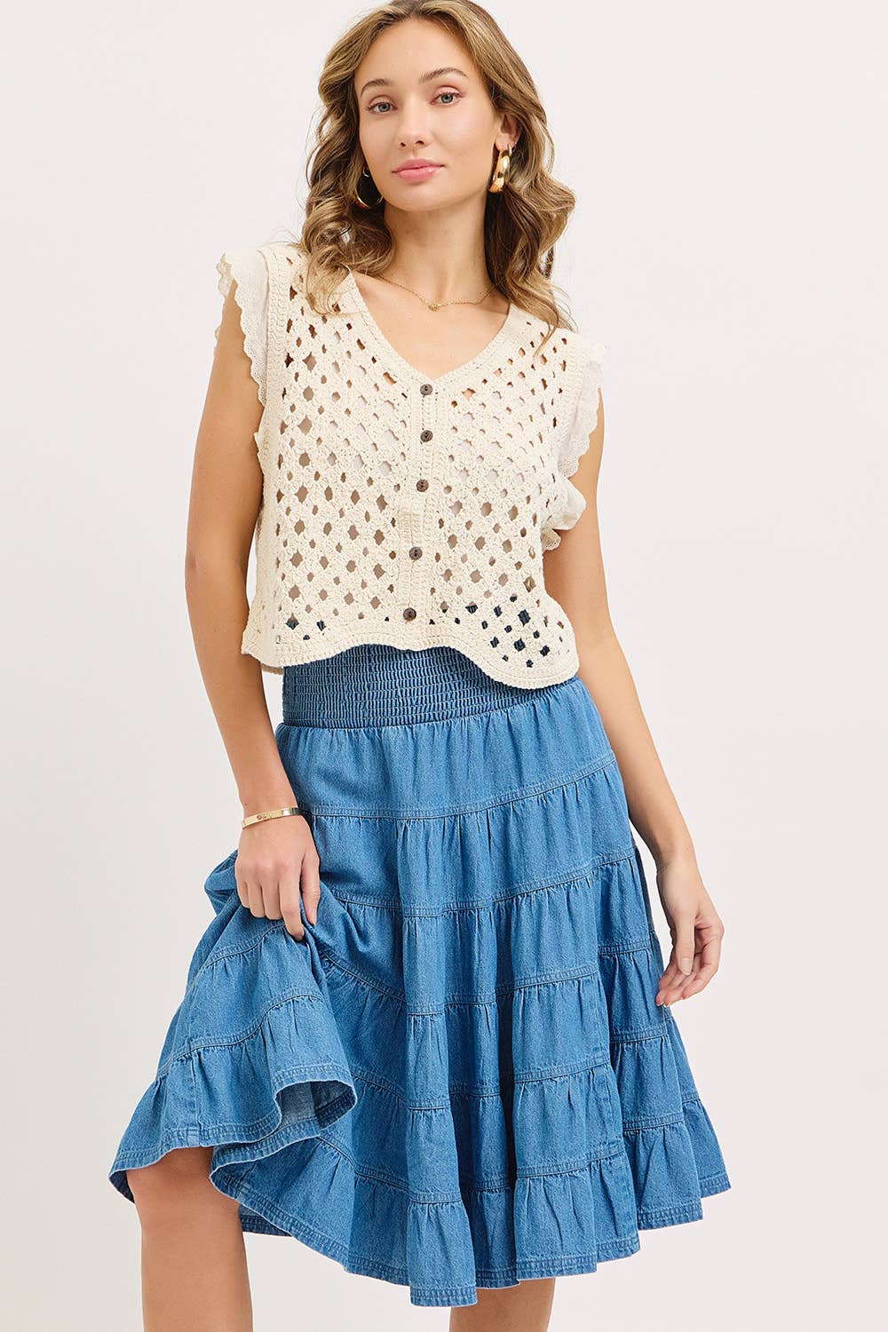 Open Mind Crochet Button Front Top