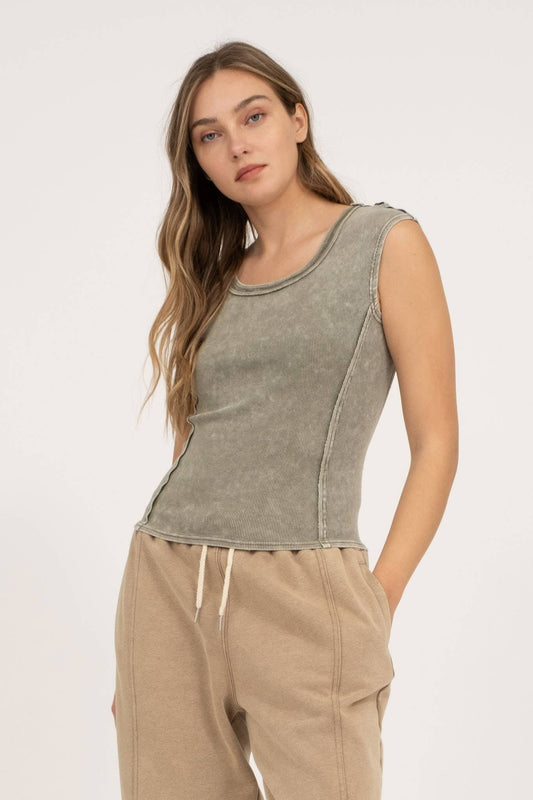 Free Falling (Olive) Washed SS Top