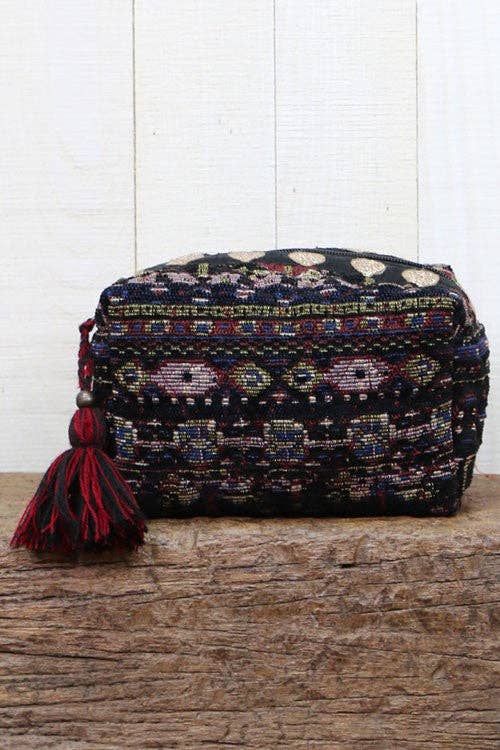 Jacquard Stripe (Black/Wine) Makeup Bag