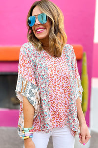 Seriously Sassy Multicolor Animal & Floral Print Poncho Top