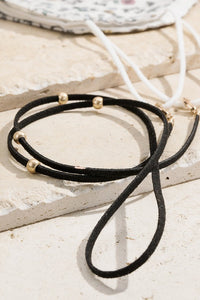 Suede & Metal Bead Strap Necklace for Glasses, I.D., Mask, Black