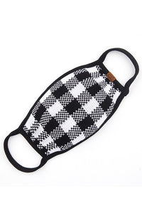 C.C KIDS Buffalo Check Sweater Knit Mask w/ Filter Pocket, White/Black