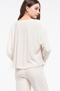 Textured Dot Print Cozy Top, Cream (Sizes S-3XL)