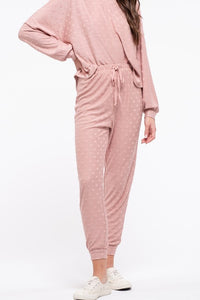 Textured Dot Print Cozy Pants, Mauve