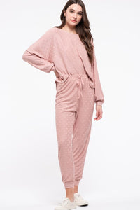 Textured Dot Print Cozy Pants, Mauve