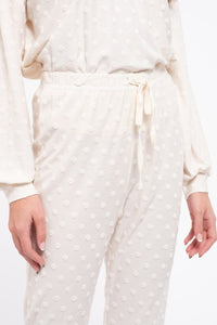 Textured Dot Print Cozy Pants, Cream (Sizes S-3XL)