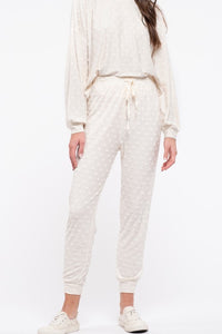 Textured Dot Print Cozy Pants, Cream (Sizes S-3XL)
