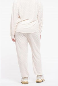 Textured Dot Print Cozy Pants, Cream (Sizes S-3XL)