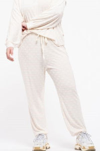 Textured Dot Print Cozy Pants, Cream (Sizes S-3XL)