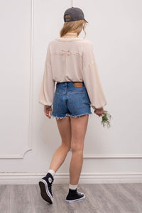 In The Know LT BEIGE Waffle Knit Top