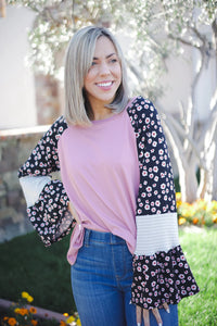 Cherished MAUVE Jacquard Bell Sleeve Top