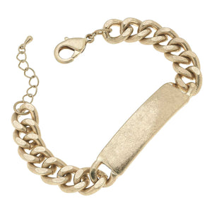 Salem Curb Chain ID Plate Bracelet, Worn Gold