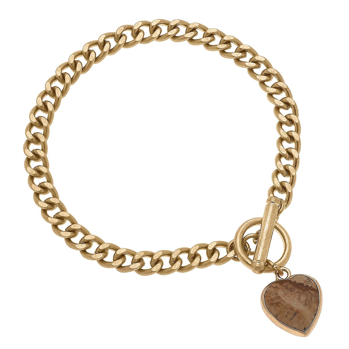 Isabel Brown Jasper Gemstone Heart & Curb Chain T-Bar Bracelet