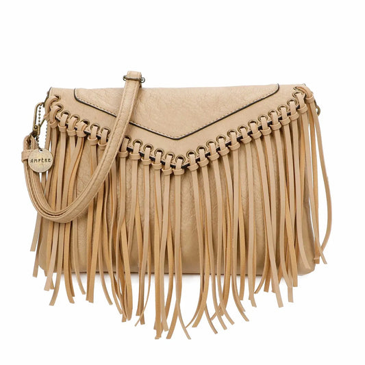 Dallas TAN Vegan Leather Fringe Crossbody