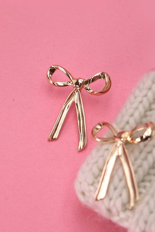 Movable Bow Stud Earrings (Gold)
