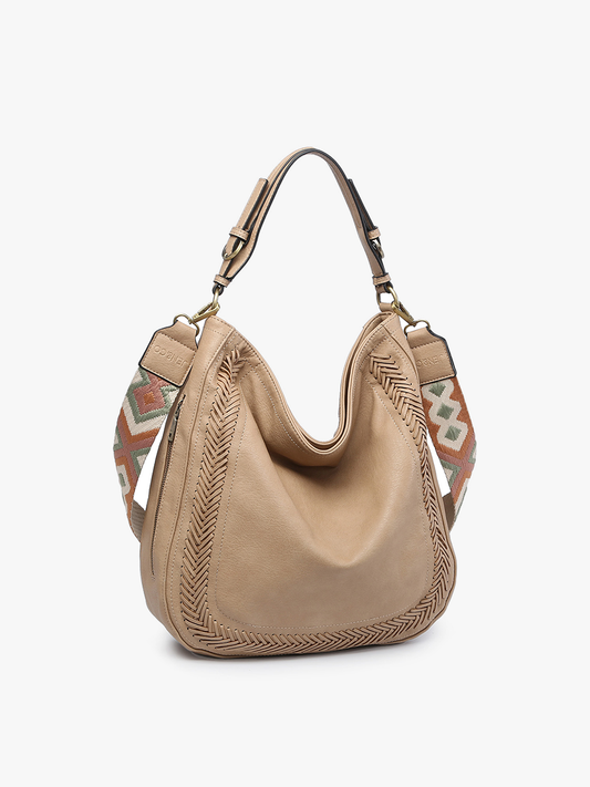 Aris (Tan) Whipstitch Hobo Crossbody