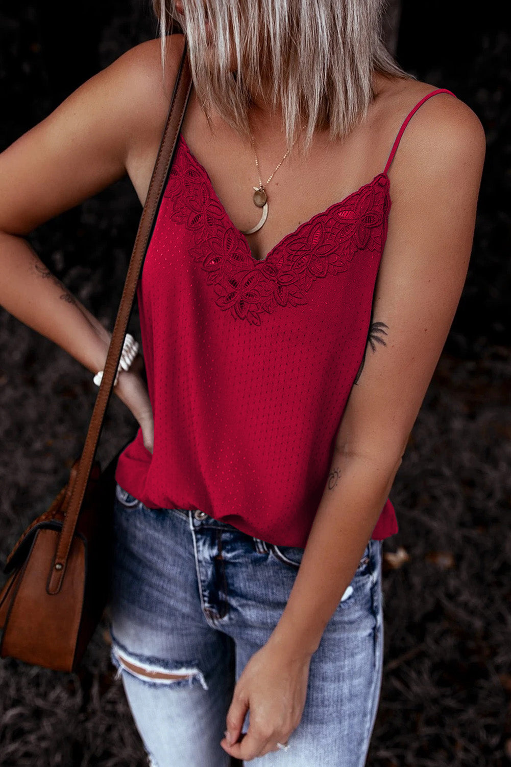 Luxe For Less: RED Crochet Lace V Neck Cami Tank Top, Size S-XL