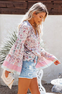 Luxe for Less: Boho Floral Print Tassel Tie Bell Sleeve Blouse