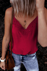 Luxe For Less: RED Crochet Lace V Neck Cami Tank Top, Size S-XL