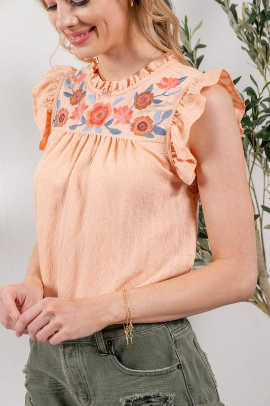 Sweet Melody (Peach) Embroidered Top