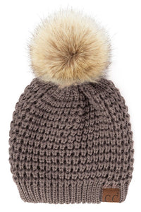 C.C. Waffle Stitch Fur Pom Beanie