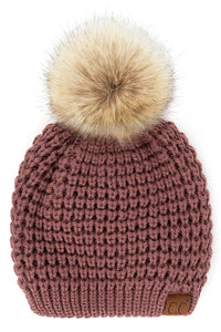 C.C. Waffle Stitch Fur Pom Beanie