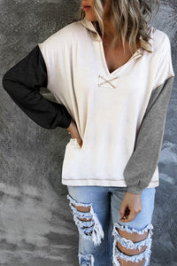 All In GREY MIX Color Block Hooded Top