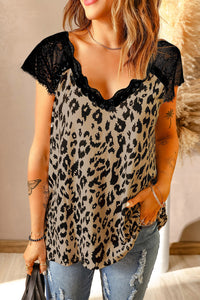 Luxe For Less: LEOPARD Eyelash Lace Trim Sleeveless Top