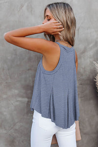 Luxe For Less: Grey-Blue Solid V-Neck Ruffle Ribbed Jersey Tank, Sizes S-2XL