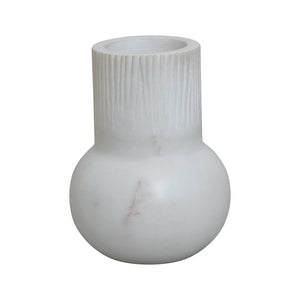 5.75" Marble Vase with Carved Pattern, White