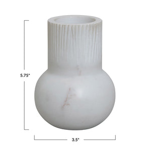 5.75" Marble Vase with Carved Pattern, White